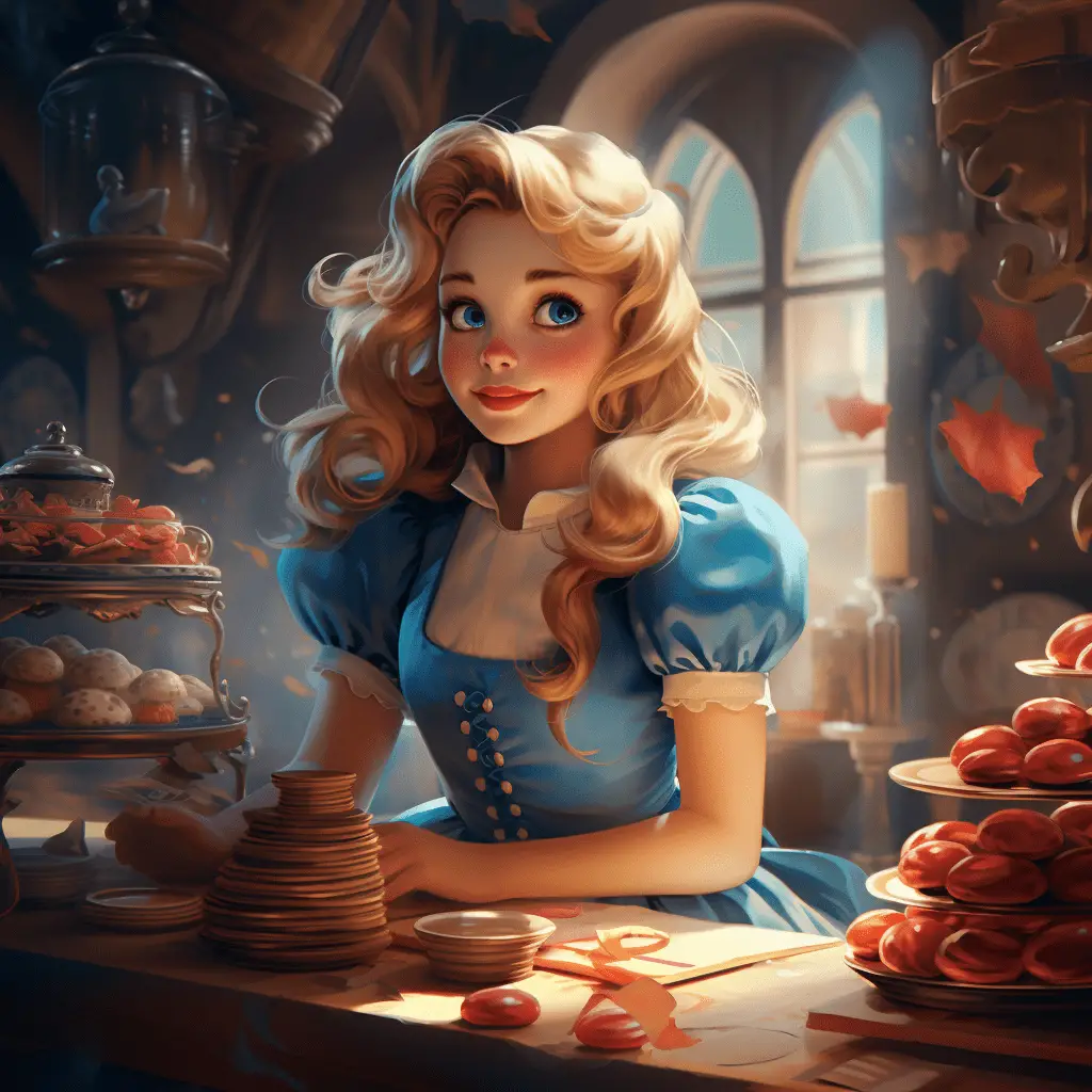Cartoon, 2D style, "Alice in Wonderland" to make cookies ::2, Disney style, illumination lighting, magic, lovely - ::1