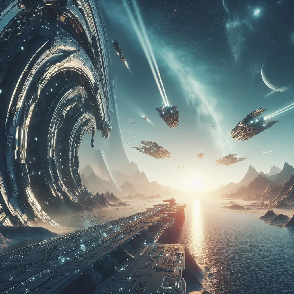 A sci-fi concept art, featuring futuristic technology and alien landscapes.