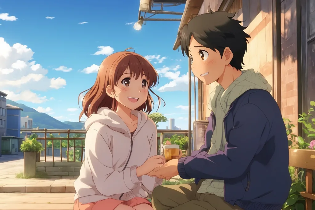A heartwarming anime slice-of-life scene with a character simply enjoying their day.