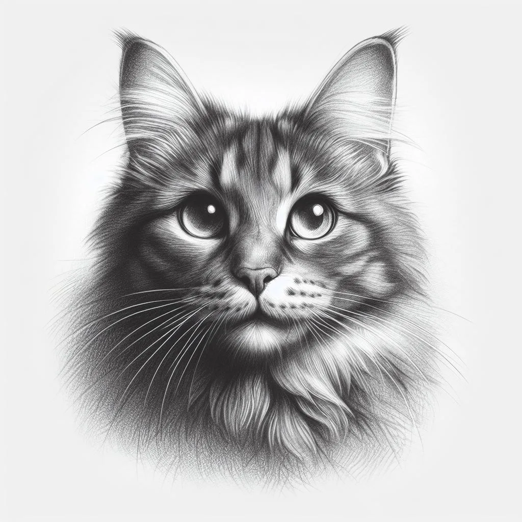 A detailed pencil sketch of a cat in a realistic style.