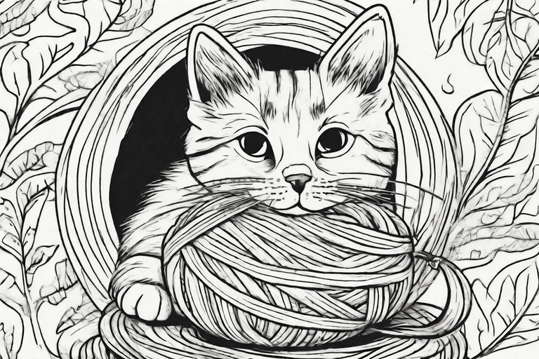 A cute cat sitting on a ball of yarn