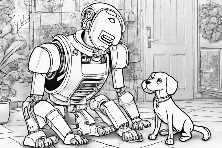 A robot playing with a dog