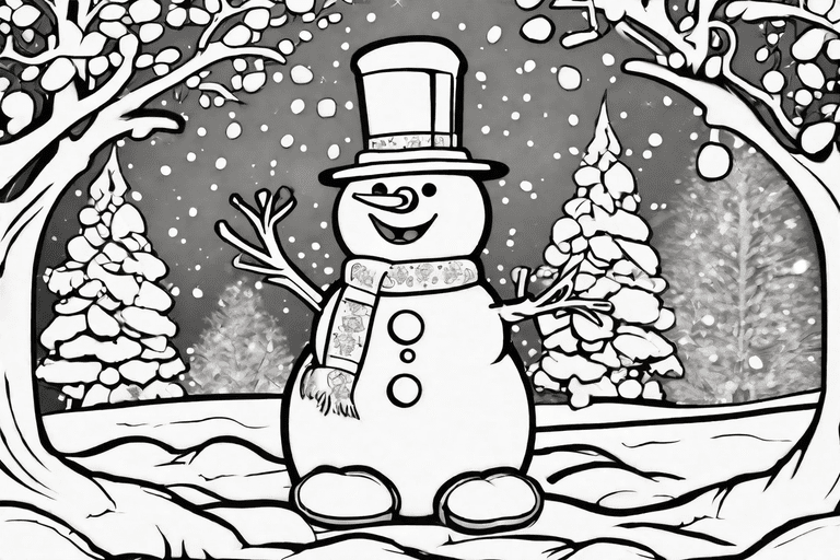 A snowman standing in a winter wonderland