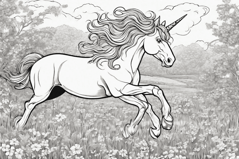 A unicorn galloping through a meadow